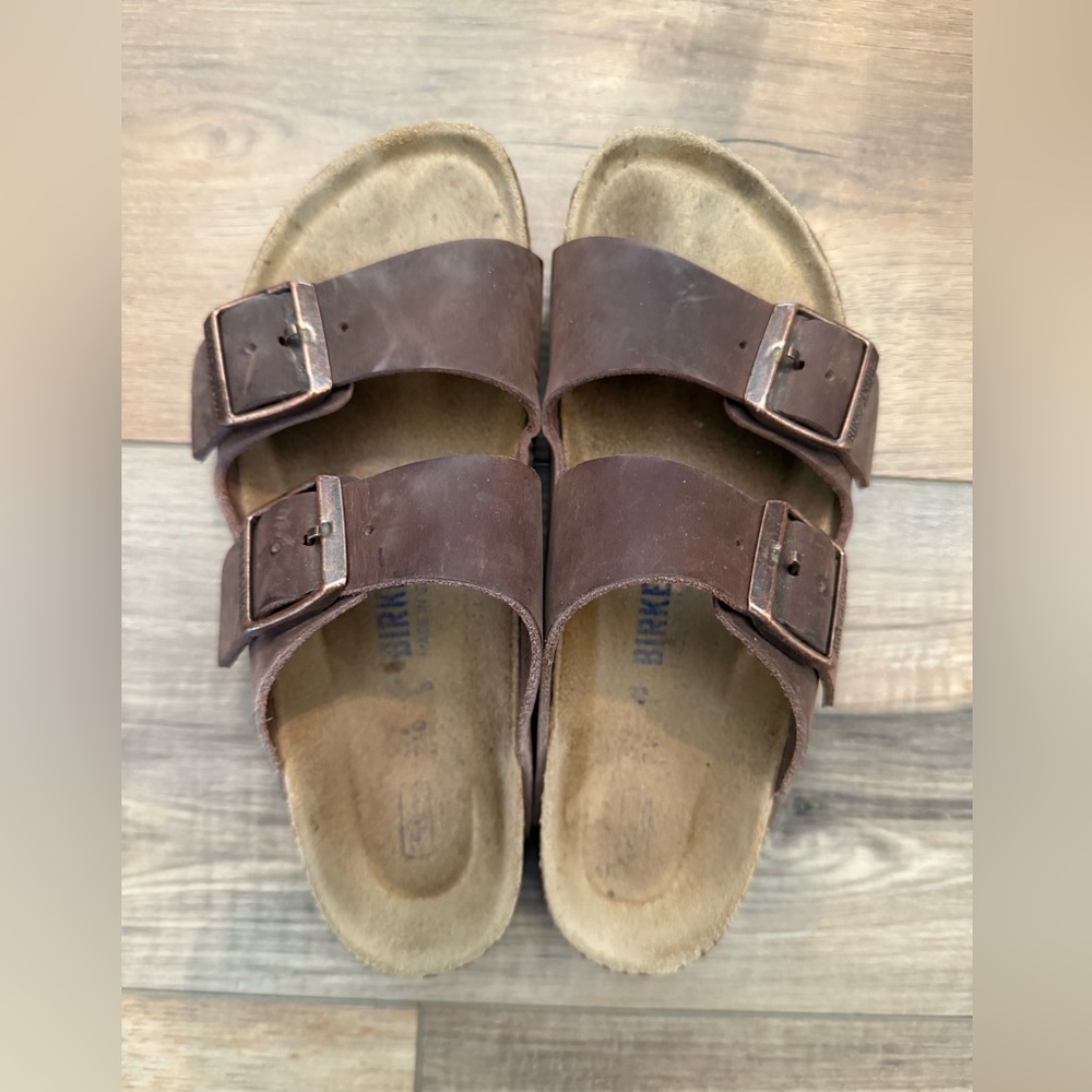 Birkenstock Arizona Soft Footbed Sandals, Dark Brown, Habana, size 37 Med/Narrow